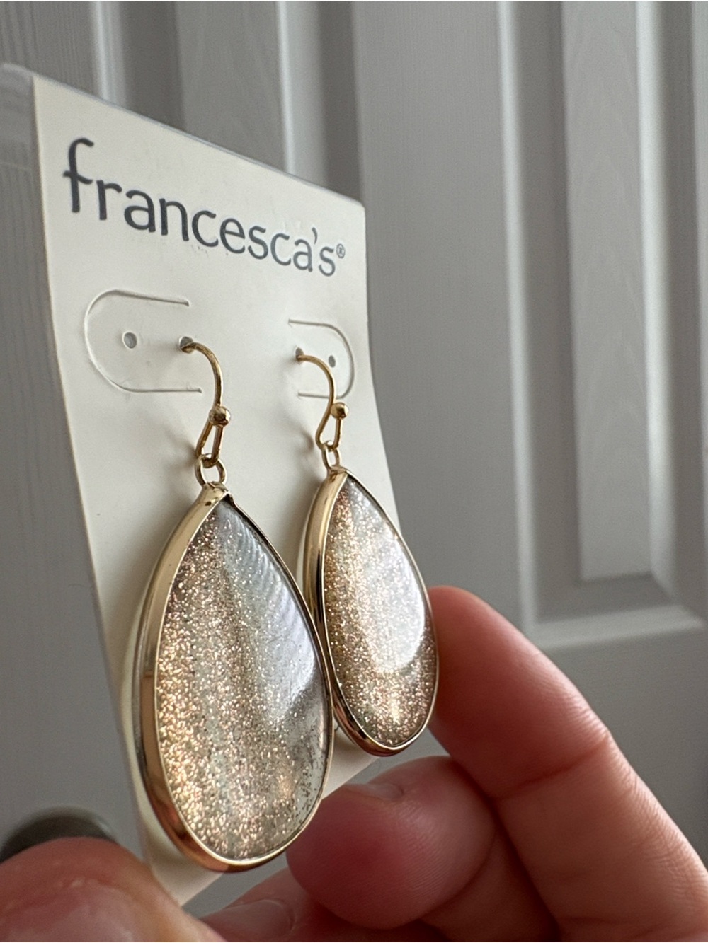 Francesca's Semi Precious Stones Gold Glitter Teardrop Earrings
